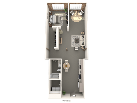 a floor plan of a one bedroom apartment at converse mill lofts in Spartanburg, SC